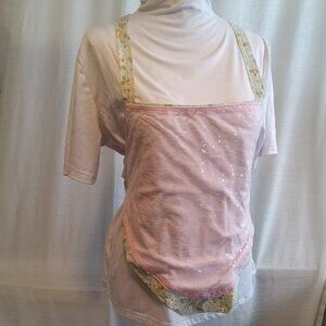 Chic hand made reversible pink sequined tulle tank top